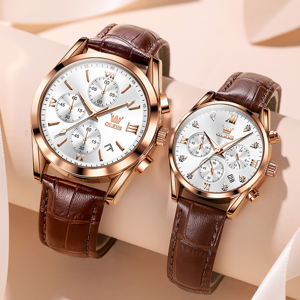Leather Watch Band Men - OLEVS zegarek dla pary dla mężczyzn