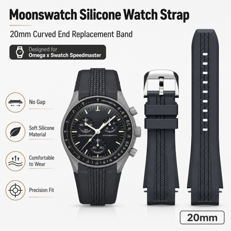 Omega Watch Speedmaster - 20mm Zakrzywiony Silikonowy Pasek do Zegarka