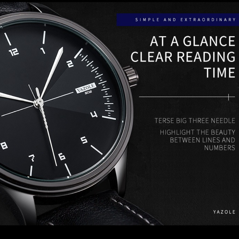 Zegarki kwarcowe YAZOLE dla mę – Leather Watch Band Men recenzja i cena